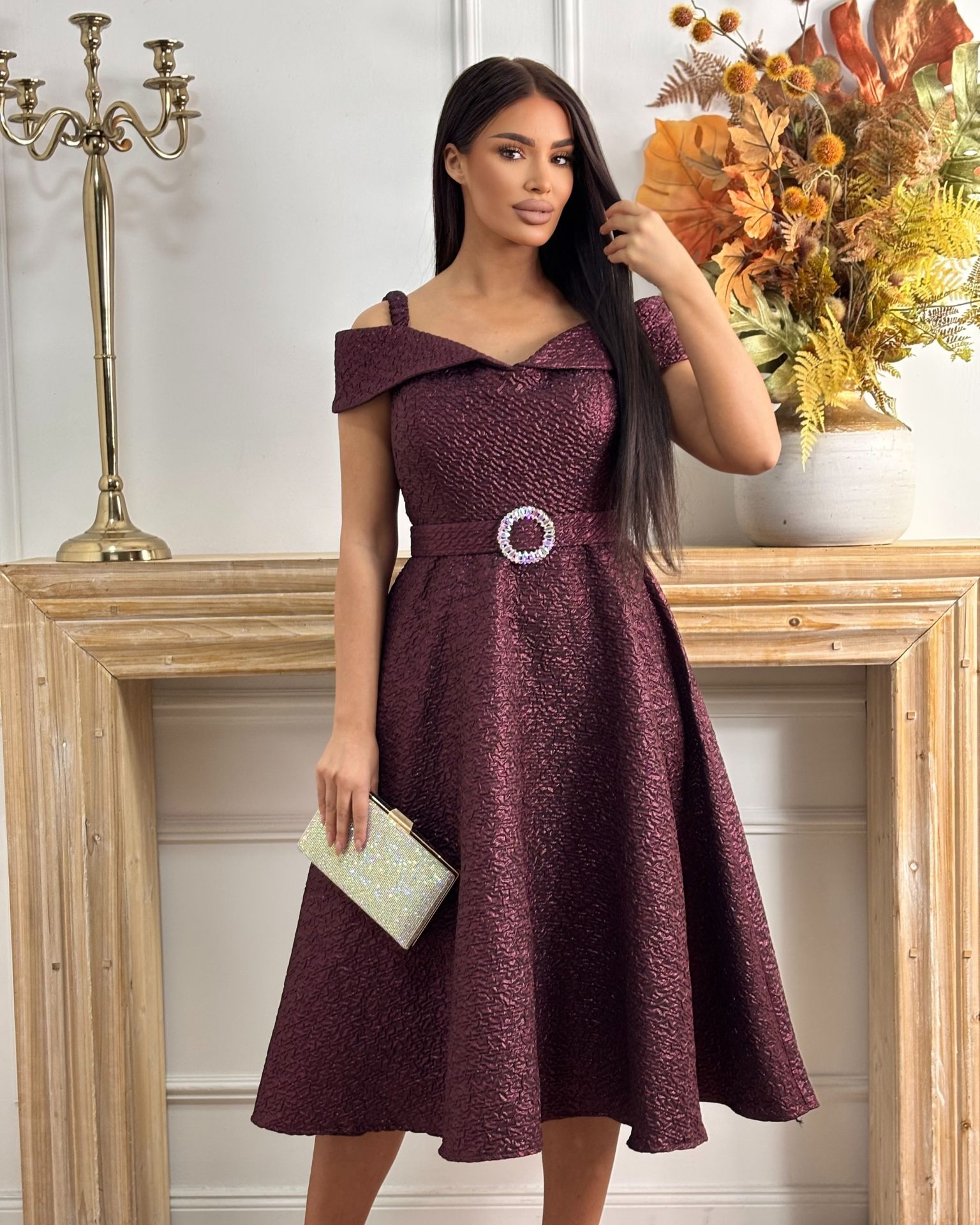 Bordo štras haljina