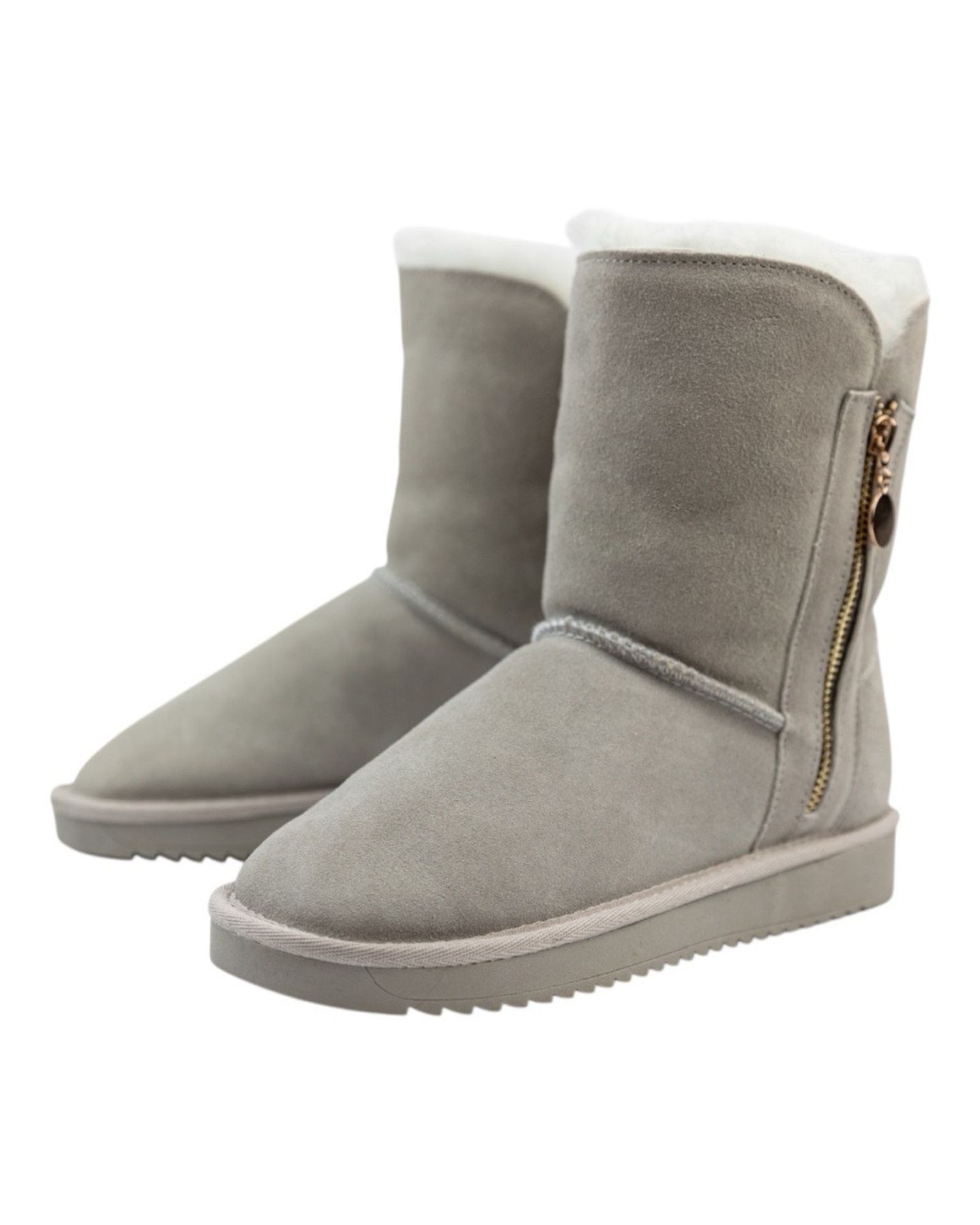 Sive čizme od prirodne kože i vune sa šlicem