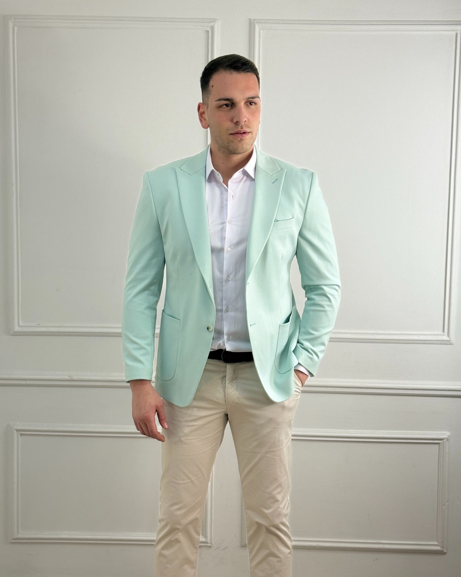 Slim fit sako / svetlo mint boja