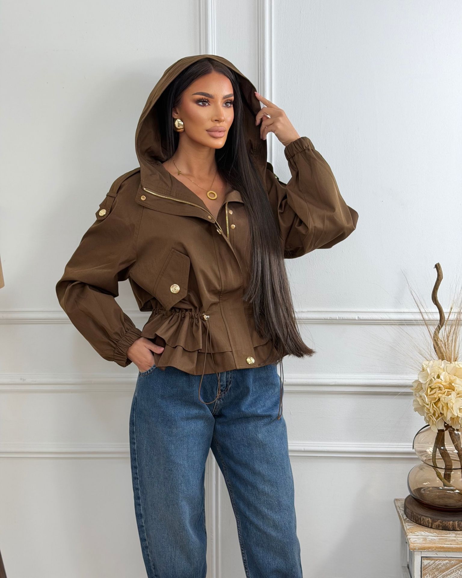 Brown Gold Hood jakna