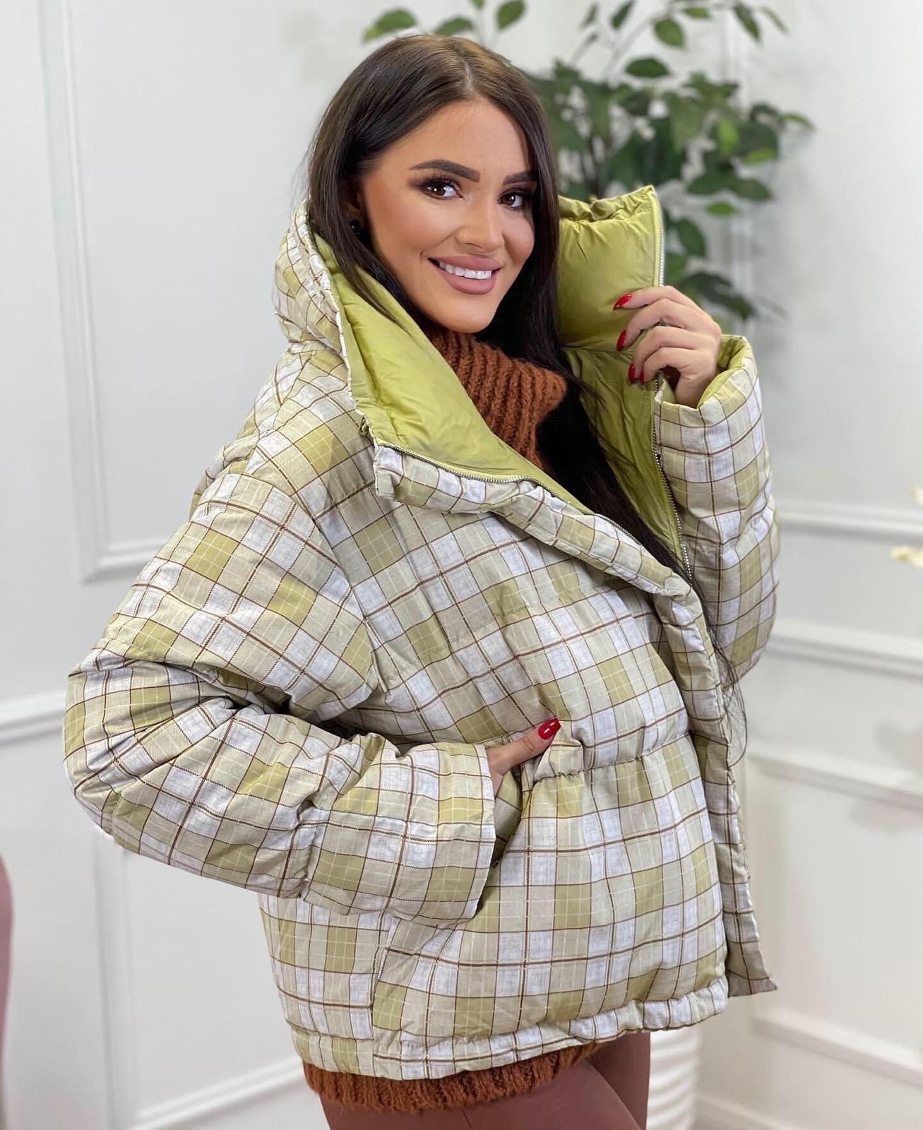 Karirana zelena zimska jakna