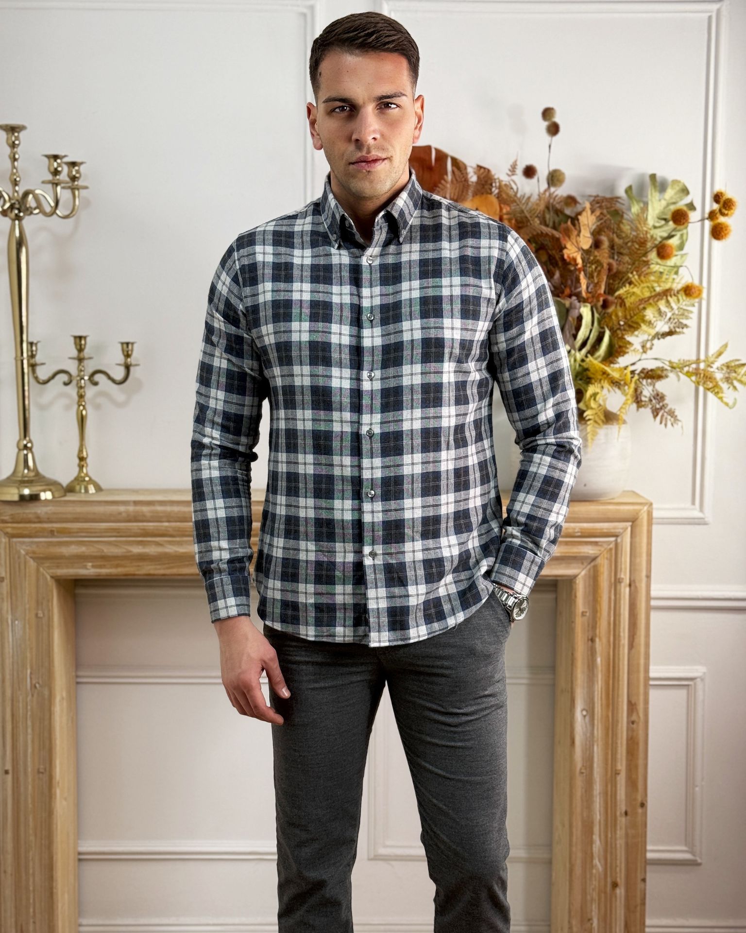 Karirana košulja u plavo-sivoj boji