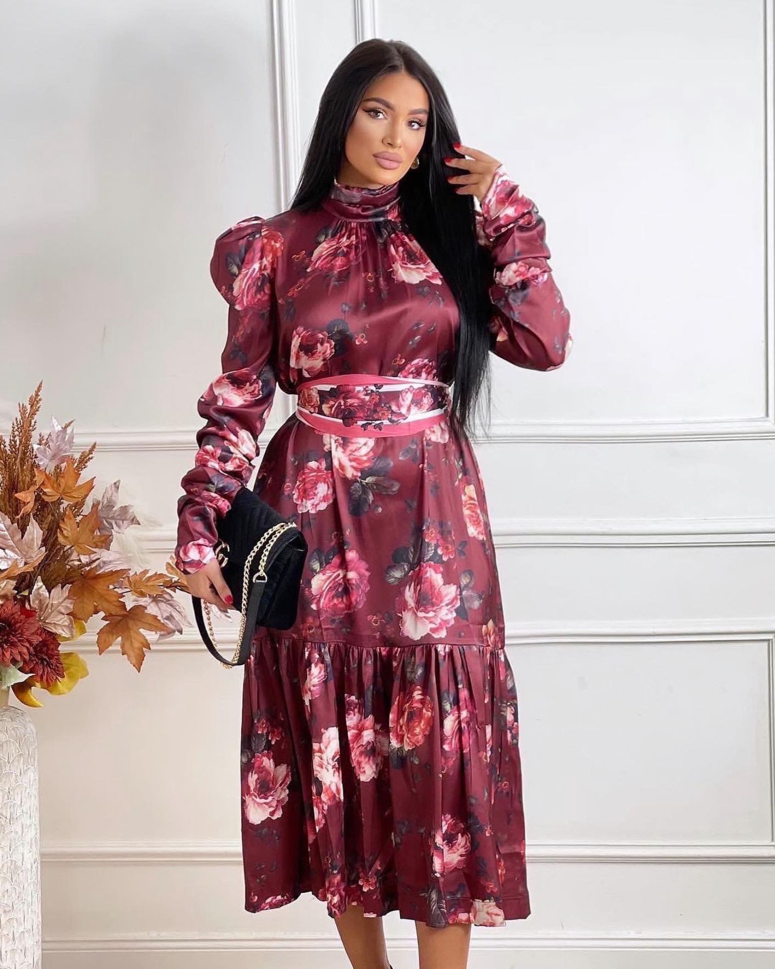 Bordo saten duga haljina // Rossete