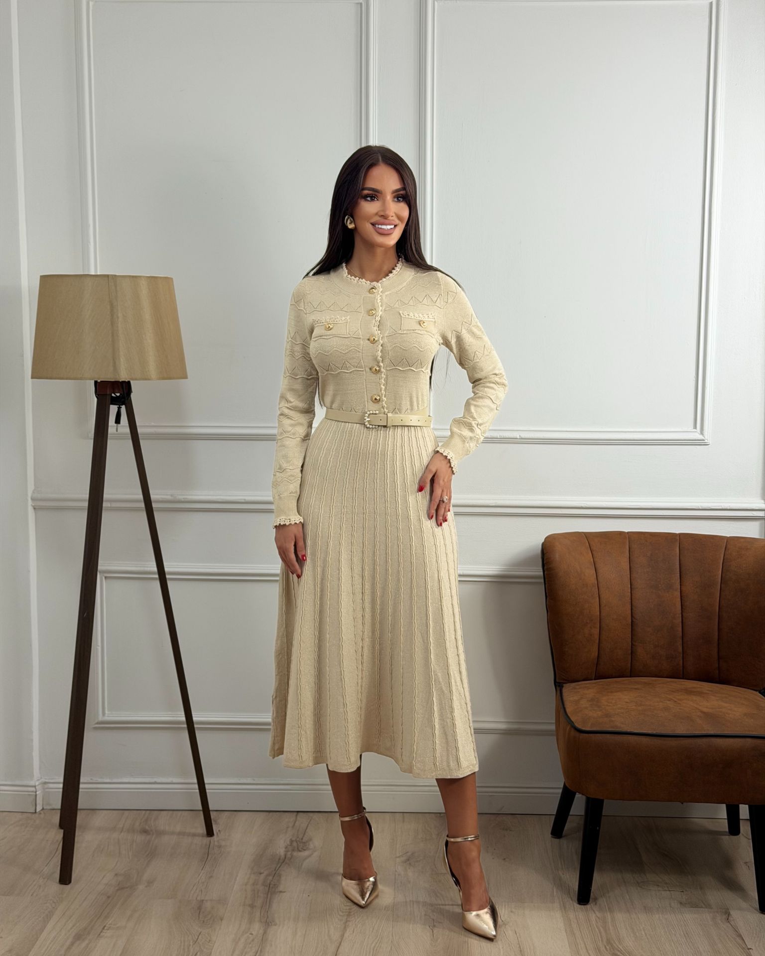 Beige Lamé Knit haljina
