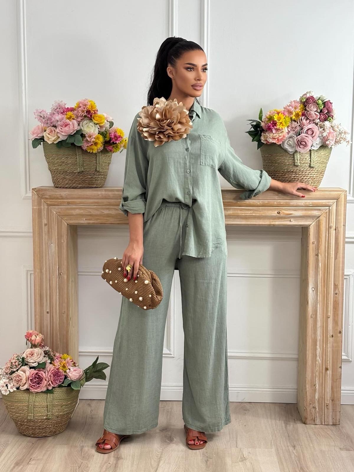 Maslinaste pantalone od lana