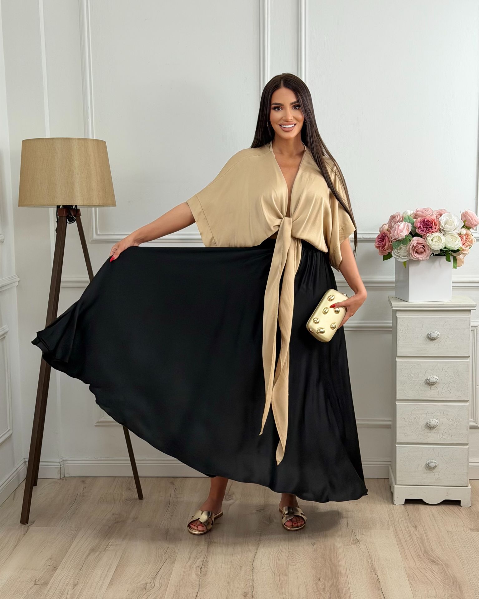 Suknja / Black Satin Flow
