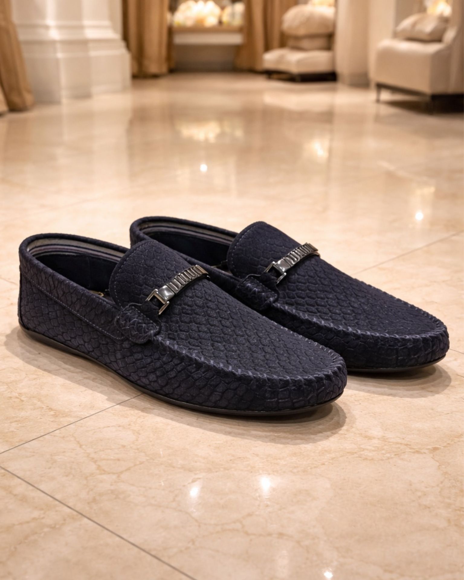 Kožne kroko teget mokasine