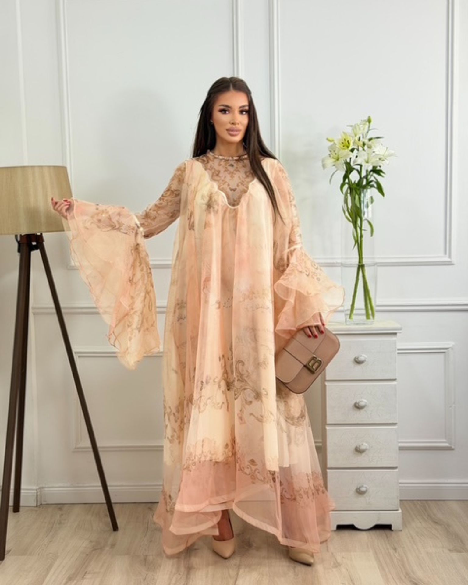 Duga pastelo roze narandzasta haljina / Orange Breeze