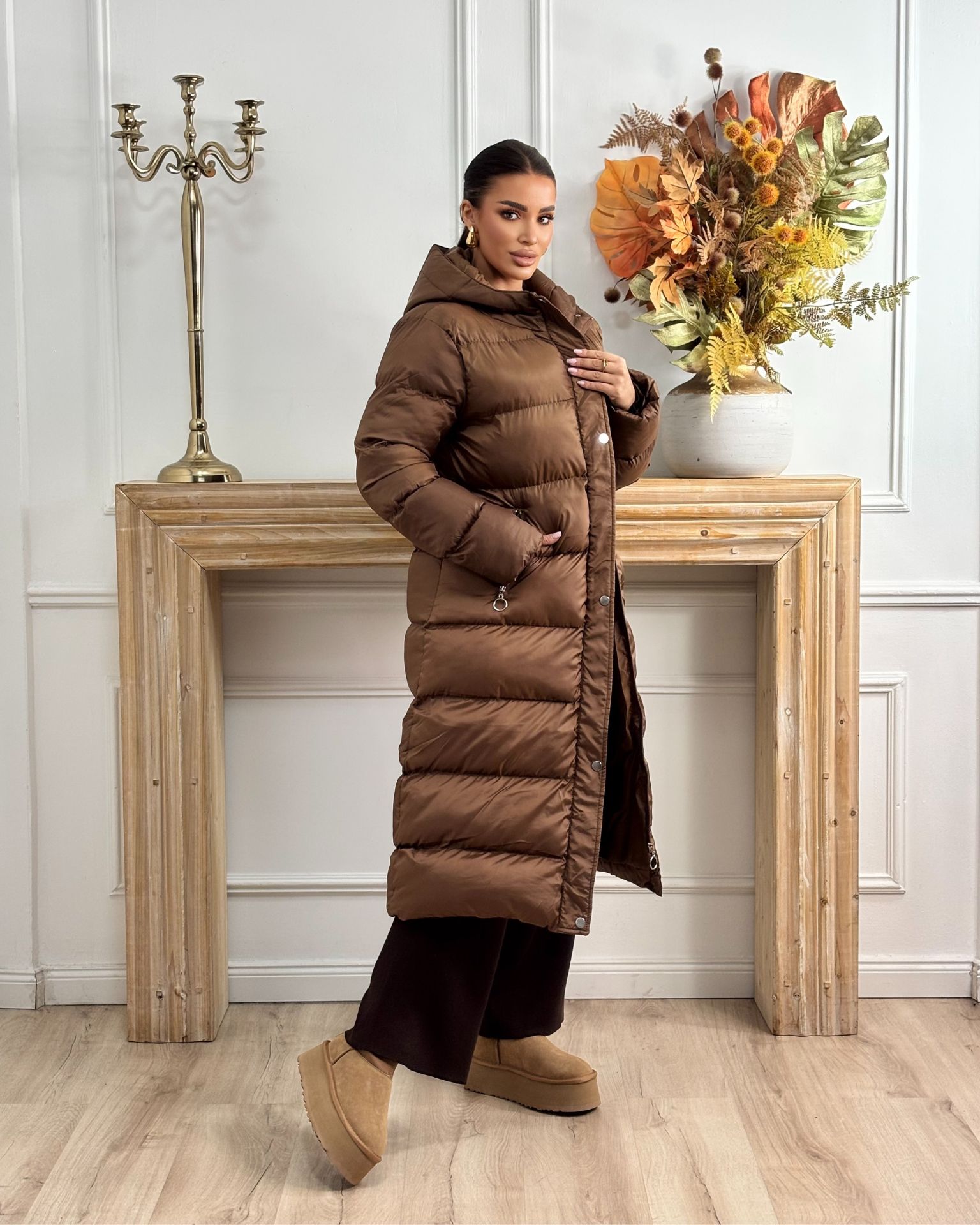 Duga braon zimska jakna