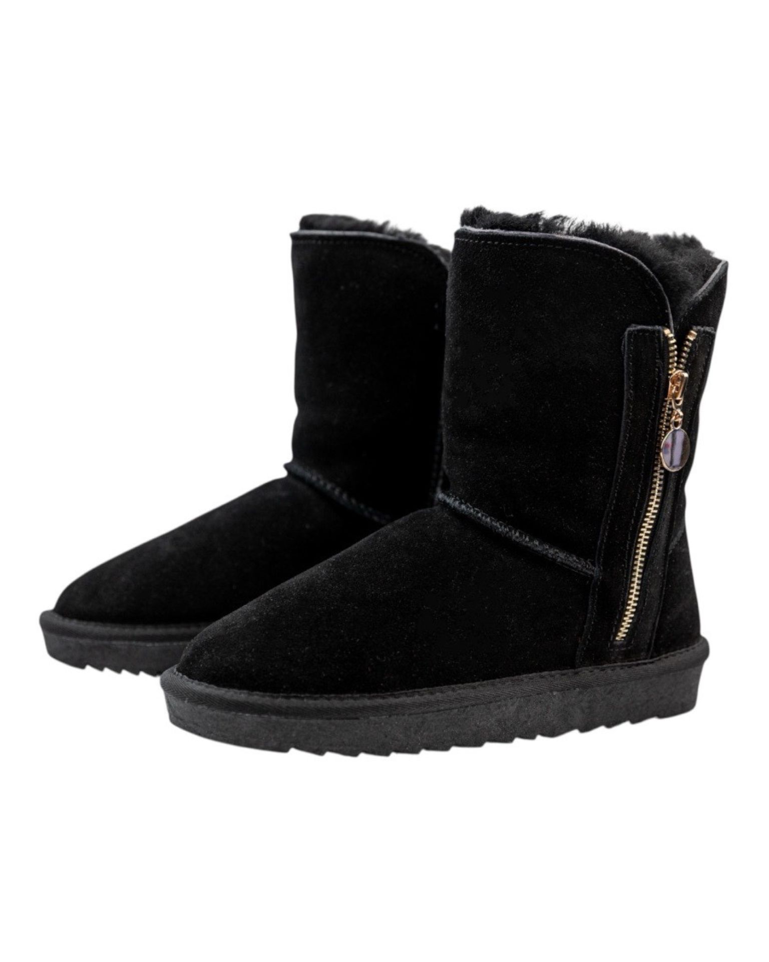 Crne kožne čizme / Gold zip