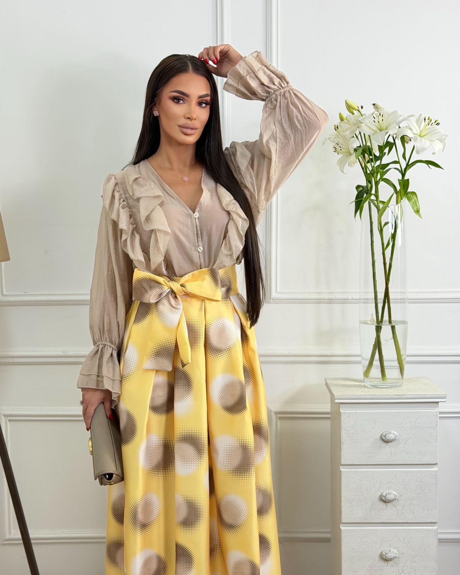 Košulja / Beige Ruffle Puff