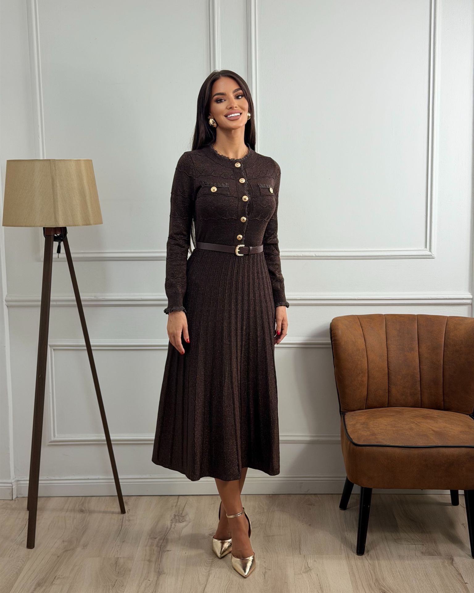 Brown Lamé Knit haljina
