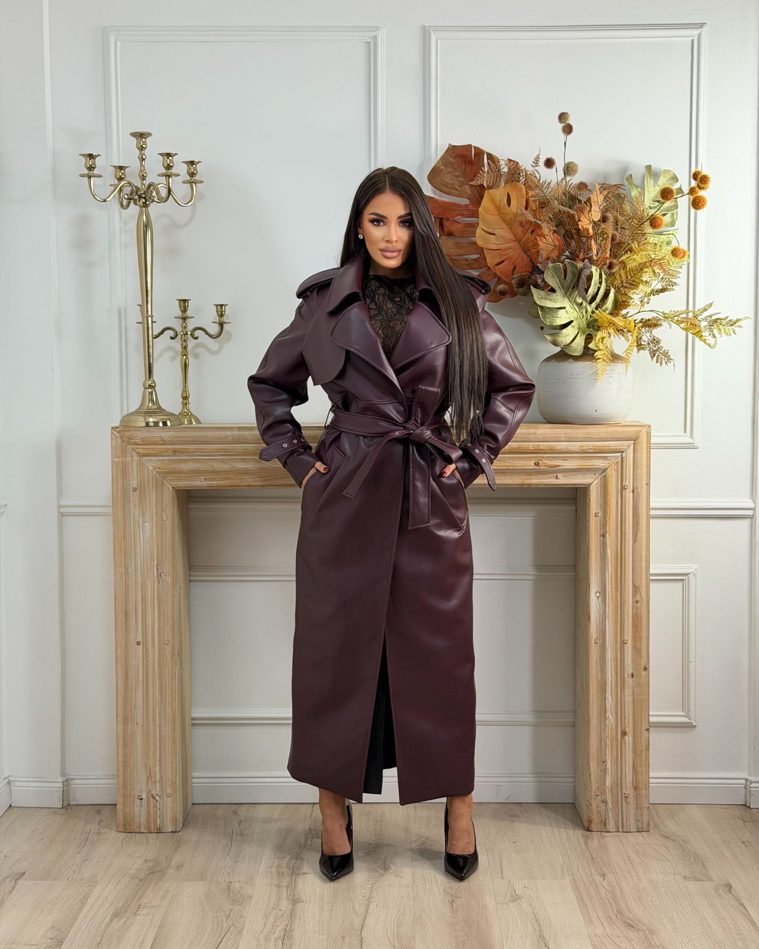 Bordo mantil od eko kože