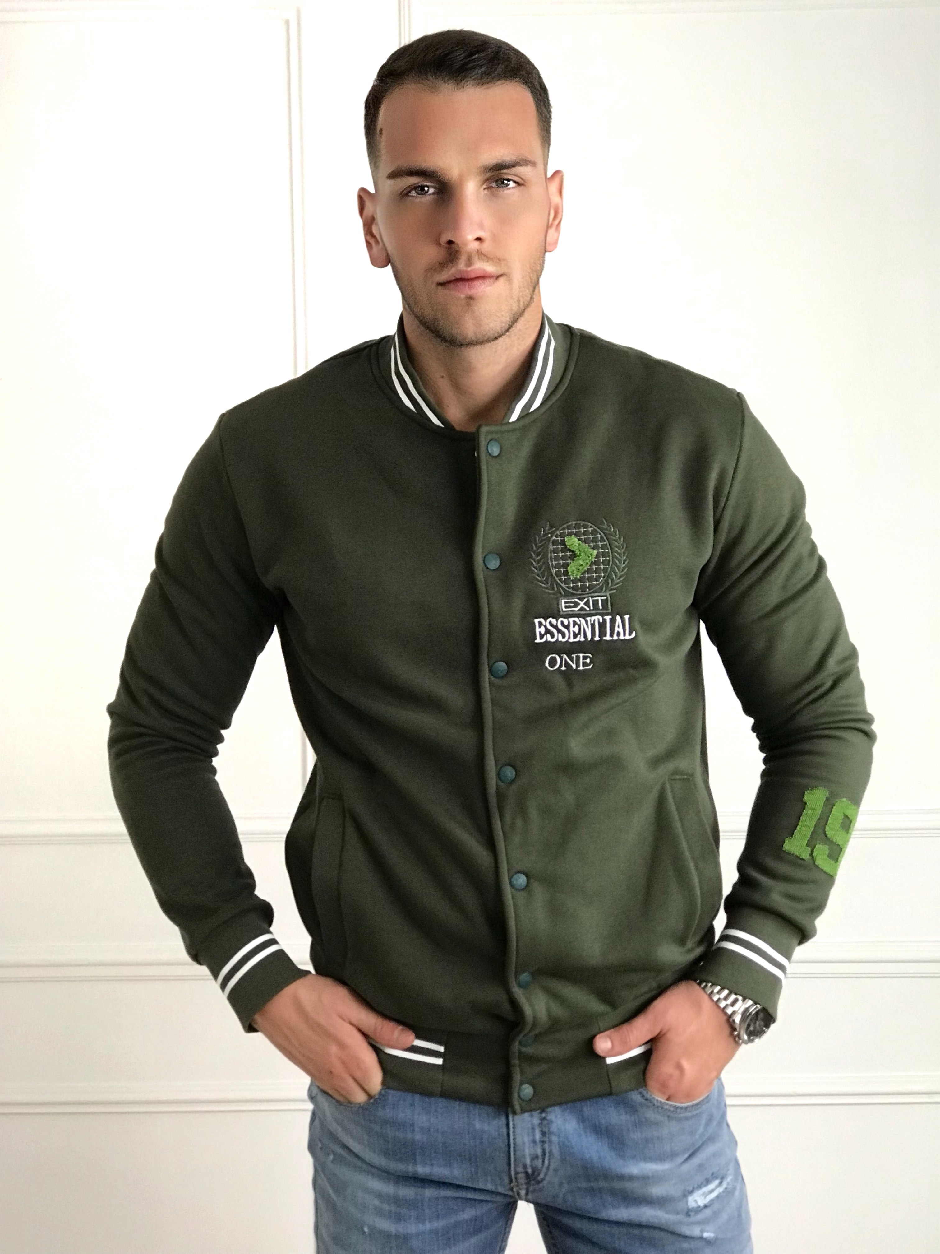 Muška maslinasta dukserica sa kopčanjem