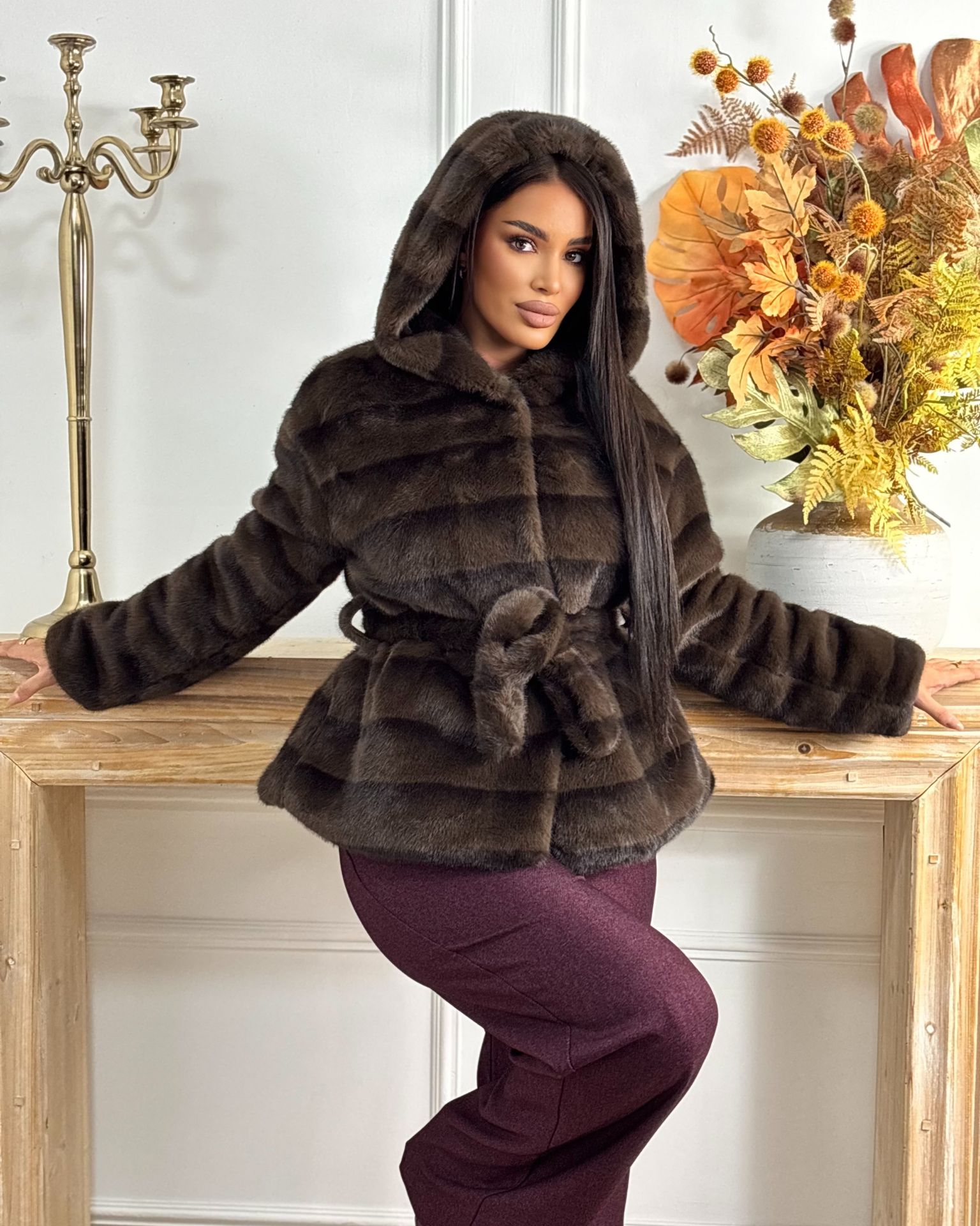 Braon bunda od veštačkog krzna