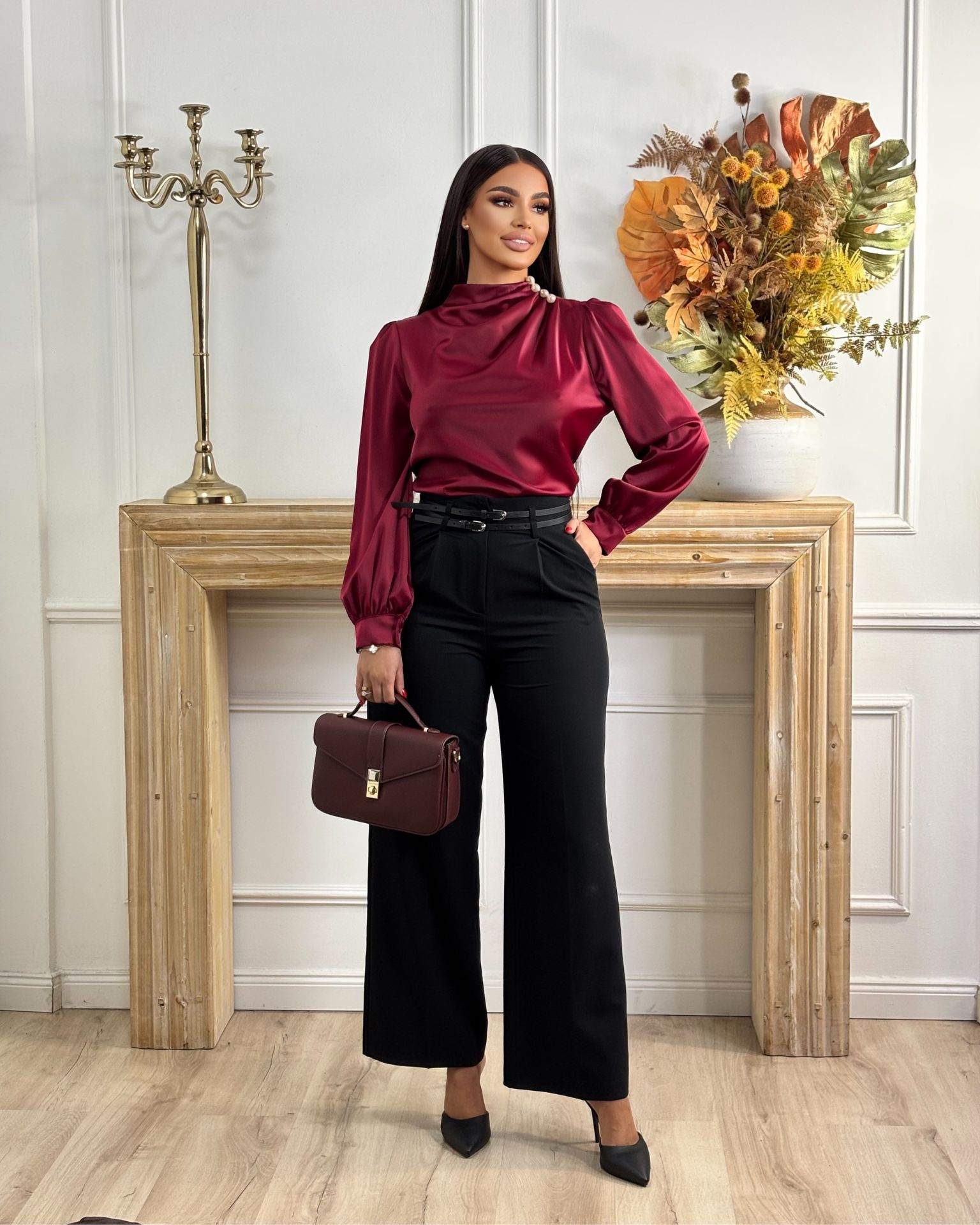 Bordo bluza sa biserima