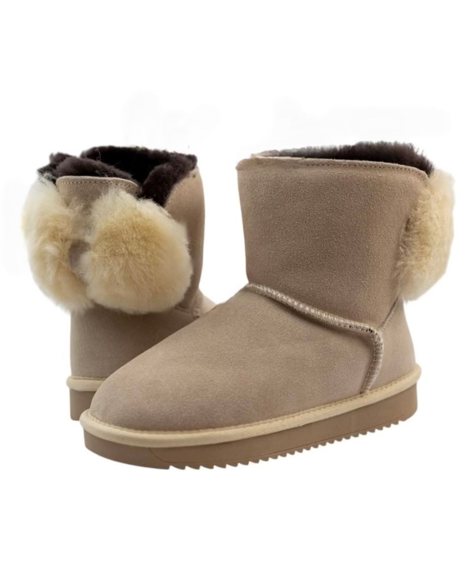 Bež kožne čizme sa prirodnim krznom