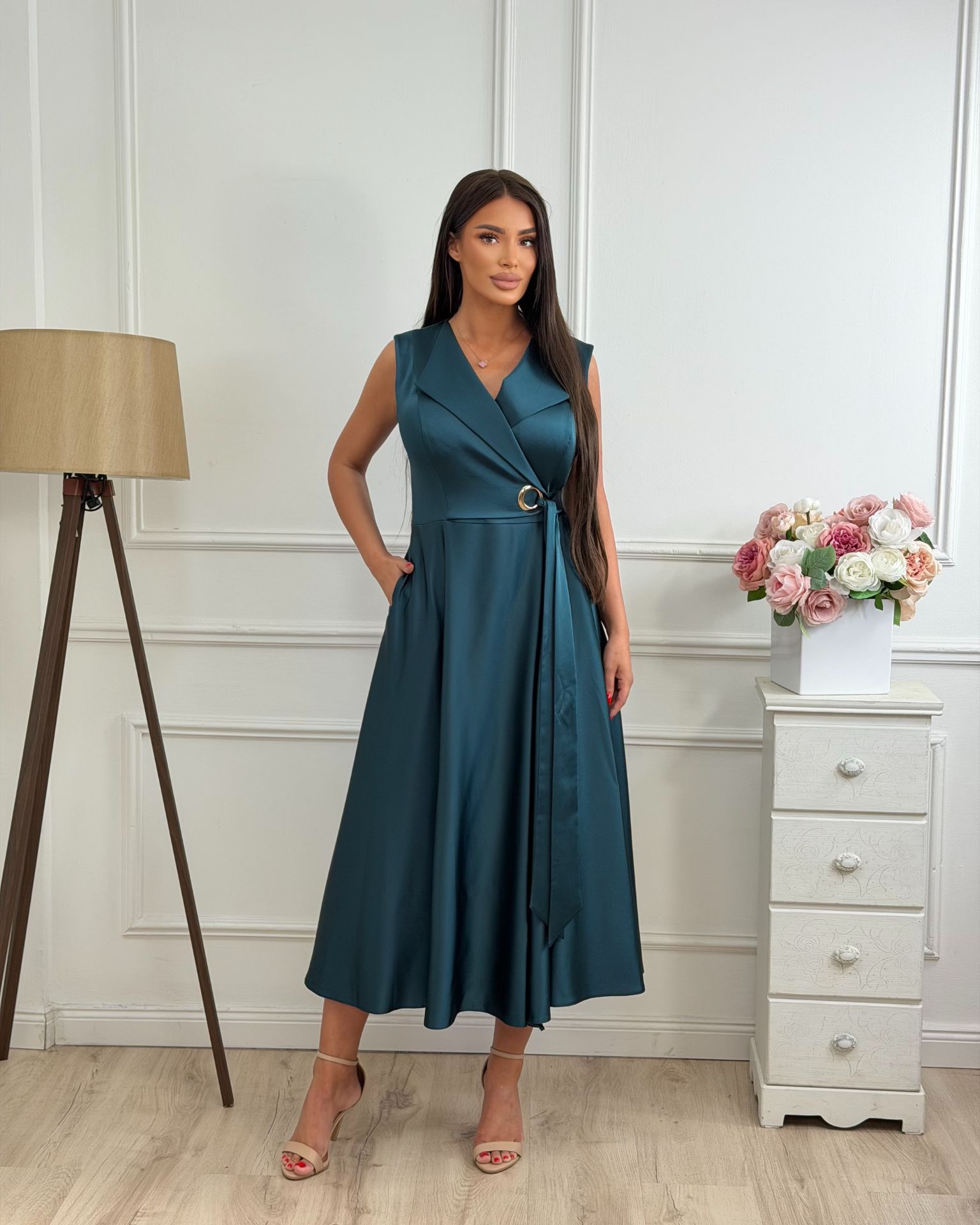 Haljina / Petrol Satin Elegance