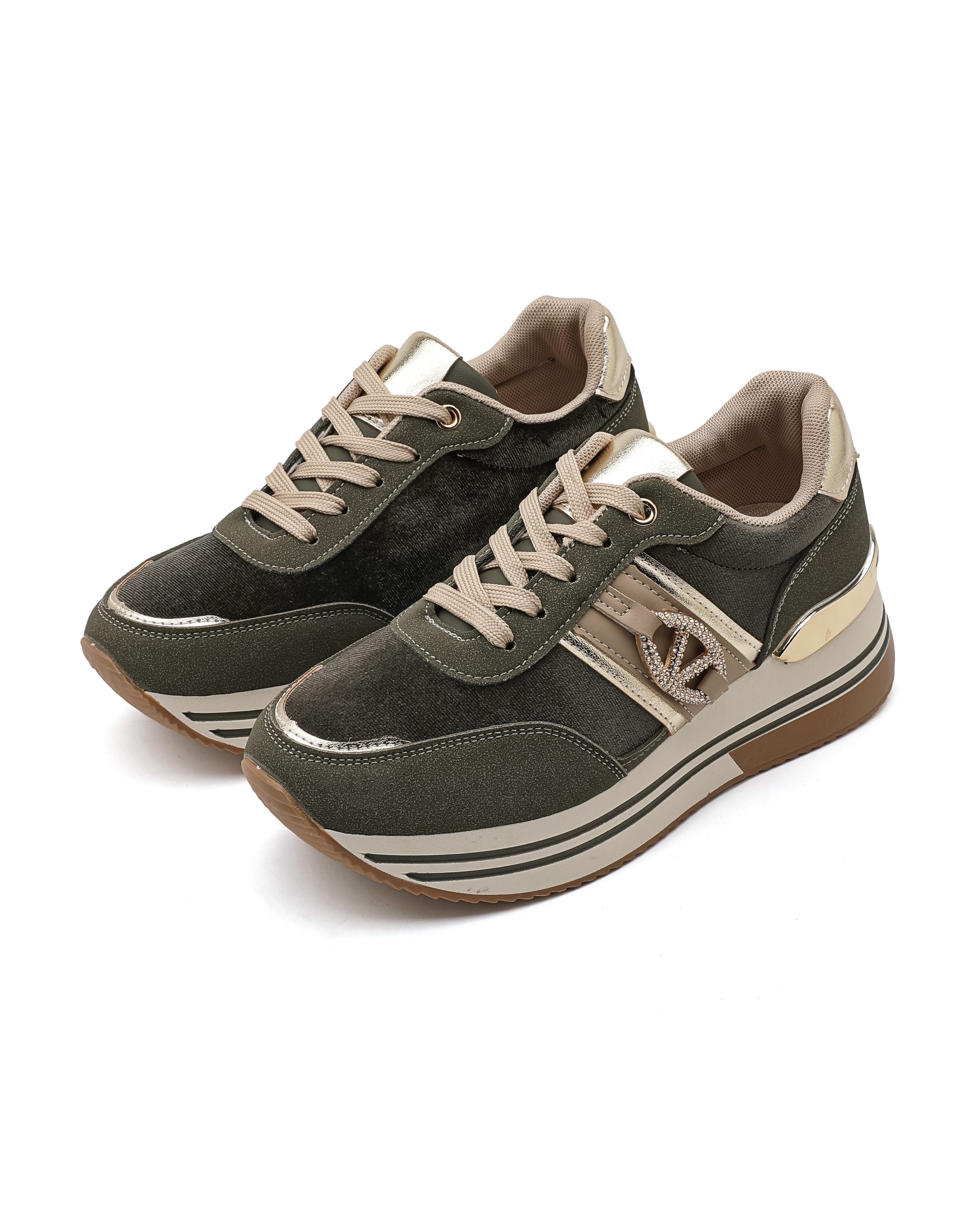 Maslinaste patike sa zlatnim detaljima