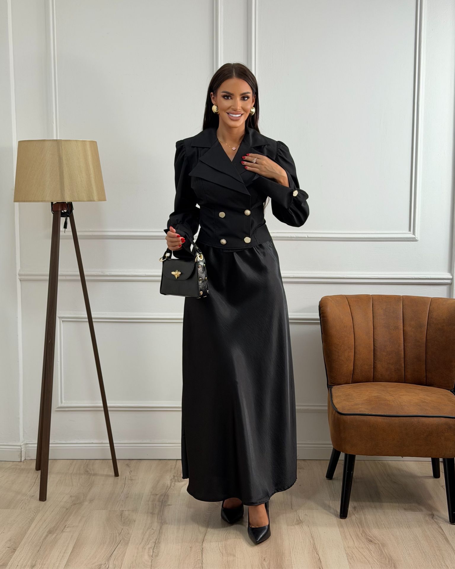 Suknja Black Satin Flower